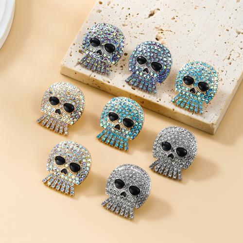 New Hot Halloween Jewelry and Decor, Tibetan Style, Skull, Halloween Design & for woman & with rhinestone, more colors for choice, nickel, lead & cadmium free, 28x25mm, Sold By Pair