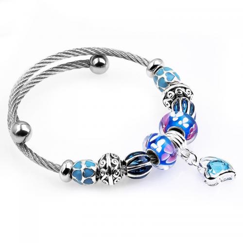 European Bracelet, Tibetan Style, with Lampwork, fashion jewelry & for woman, nickel, lead & cadmium free, Inner Diameter:Approx 55mm, Sold By PC