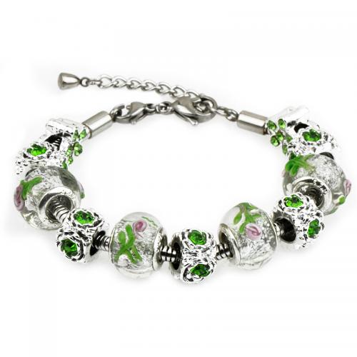 European Bracelet, Tibetan Style, with Crystal & Lampwork, fashion jewelry & different length for choice & for woman, nickel, lead & cadmium free, Sold By PC