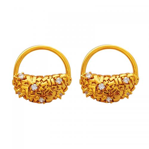 Cubic Zirconia Micro Pave Brass Earring, real gold plated, micro pave cubic zirconia & for woman, gold, 20x20mm, Sold By Pair