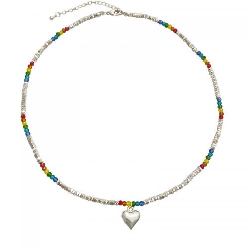 Ожерелья из латуни, Латунь, с Обсидиан & Стеклянный, с 6CM наполнитель цепи, плакированный настоящим золотом, Женский, серебряный, длина:Приблизительно 40.5 см, продается PC