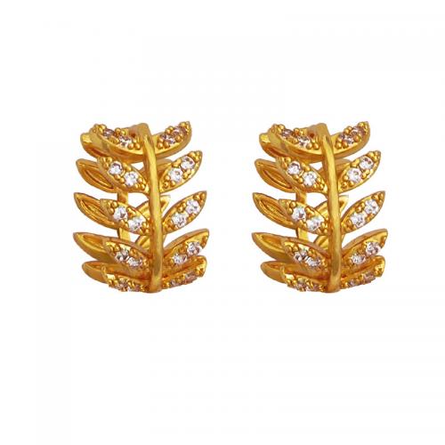 Cubic Zirconia Micro Pave Brass Earring Wheat real gold plated micro pave cubic zirconia & for woman golden Sold By PC
