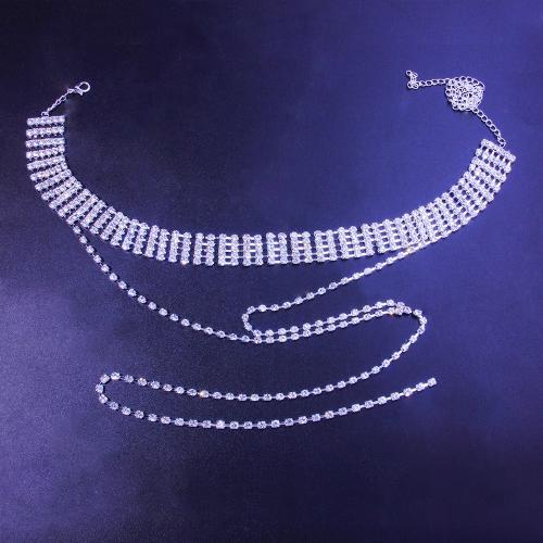 Zinc Alloy smykker halskæde, med Rhinestone, Dobbelt lag & mode smykker & for kvinde & med rhinestone, flere farver til valg, nikkel, bly & cadmium fri, Længde Ca. 55 cm, Solgt af PC