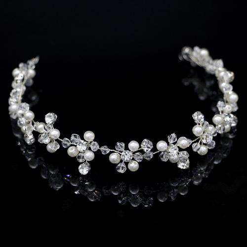 Headband, brass wire, with Rhinestone & Plastic Pearl, fashion jewelry & for woman & with rhinestone, silver color, nickel, lead & cadmium free, 31cm in circumference,Width 2cm, Sold By PC