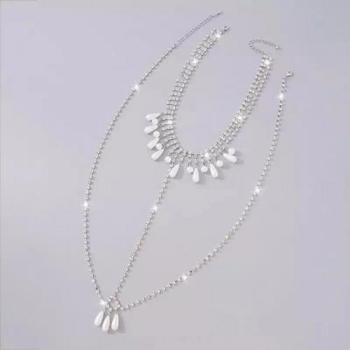 Lanac nakit, Cink Alloy, s Vještački dijamant & Plastika, modni nakit & za žene & s Rhinestone, srebro, nikal, olovo i kadmij besplatno, Prodano By PC