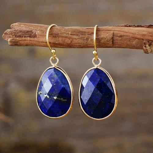 Gemstone Drop Earring with Brass Teardrop gold color plated Bohemian style & for woman Sold By Pair