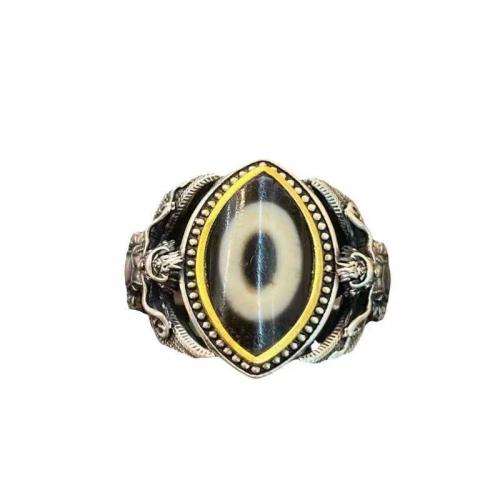 cobre Cuff Ring Finger, with Ágata tibetana, banhado, Vintage & unissex & ajustável, tamanho:6-10, vendido por PC