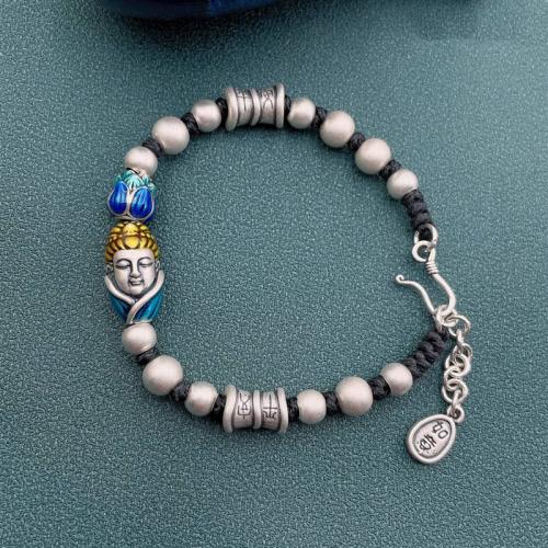 Brass Bracelet Buddha silver color plated vintage & Hand-Painted Enamel Glaze & Unisex Length Approx 7 Inch Sold By PC