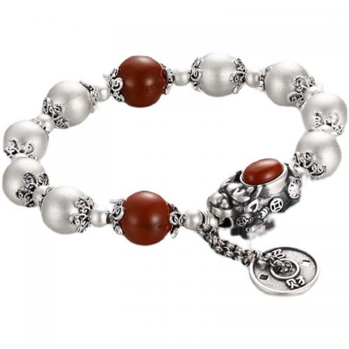 Brass Bracelet, with Yunnan Red Agate, Fabulous Wild Beast, silver color plated, vintage & Unisex, Length:Approx 7 Inch, Sold By PC