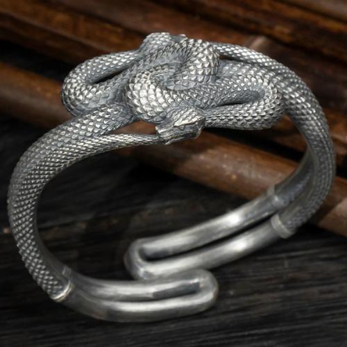 Brass Cuff Bangle, Snake, antique silver color plated, vintage & Unisex, Inner Diameter:Approx 60mm, Sold By PC