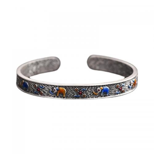 Brass Cuff Bangle silver color plated Hand-Painted Enamel Glaze & folk style & Unisex Inner Approx 60mm Sold By PC
