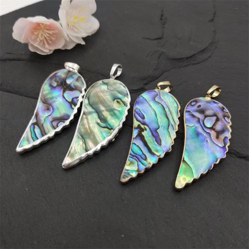 Natural Abalone Shell Pendants with Brass Wing Shape plated random style & fashion jewelry & DIY mixed colors Sold By PC