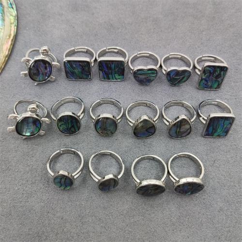 Shell Finger Rings Abalone Shell with Brass & Zinc Alloy silver color plated random style & fashion jewelry & Unisex & mixed inner ~20mm Sold By PC