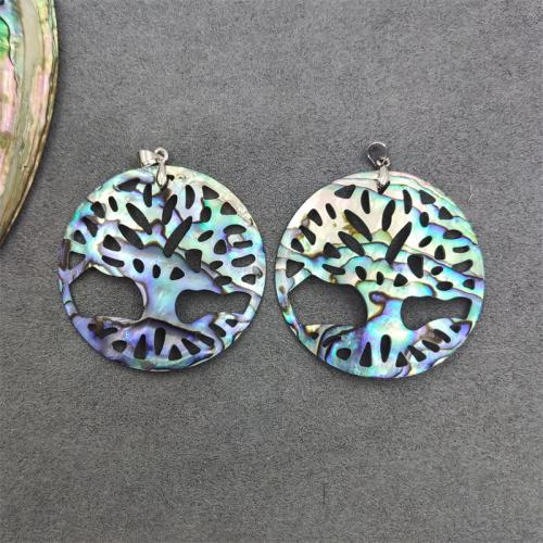 Natural Abalone Shell Pendants Flat Round fashion jewelry & DIY & hollow multi-colored Sold By PC