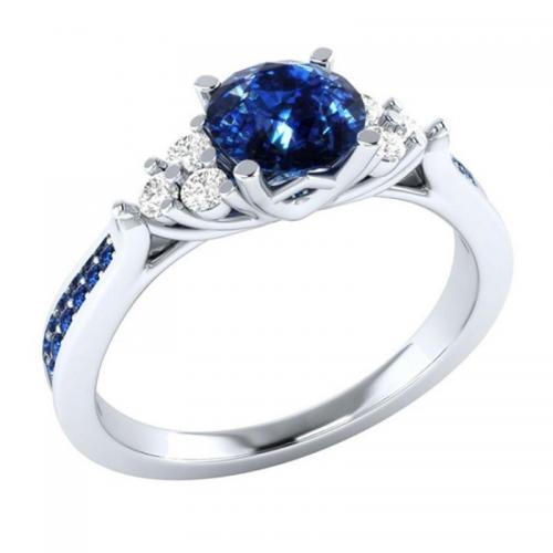 Ring Finger mosiądz, ze Sześcienna cyrkonia, Koło, Platerowane w kolorze srebra, biżuteria moda & różnej wielkości do wyboru & dla kobiety, niebieski, bez zawartości niklu, ołowiu i kadmu, sprzedane przez PC