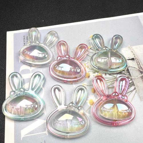 Perline in acrilico placcate, Coniglio, placcato multicolore, DIY & luminoso, colori misti, 36x44mm, Appross. 100PC/borsa, Venduto da borsa