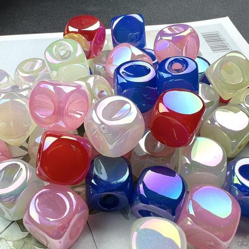 Plated Acrylic Beads, Square, colorful plated, DIY & luminated, mixed colors, 14mm, Approx 200PCs/Bag, Sold By Bag