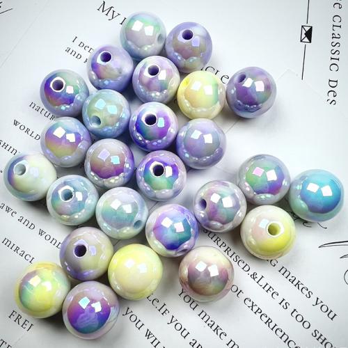 Perles  acrylique plaqué , Rond, Placage UV, DIY & lumineux, couleurs mélangées, protéger l'environnement, sans nickel, plomb et cadmium, 16mm, Environ 200PC/sac, Vendu par sac
