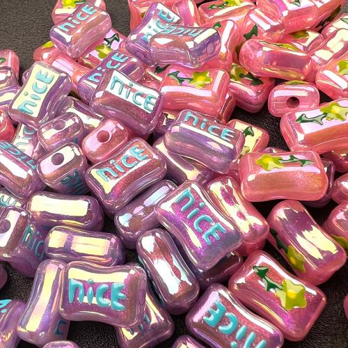 Plated Acrylic Beads, Rectangle, DIY & enamel, mixed colors, 12x17mm, Approx 100PCs/Bag, Sold By Bag
