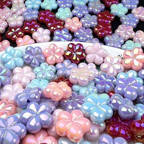 Plated Ακρυλικές Χάντρες, Ακρυλικό, Λουλούδι, Χρώμα AB επιχρυσωμένο, DIY & luminated, μικτά χρώματα, 24mm, Περίπου 200PCs/τσάντα, Sold Με τσάντα