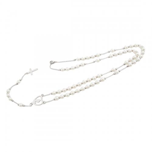Edelstahl Schmuck Halskette, 304 Edelstahl, mit Kunststoff Perlen, Modeschmuck & für Frau, originale Farbe, Länge:ca. 66.5 cm, verkauft von PC