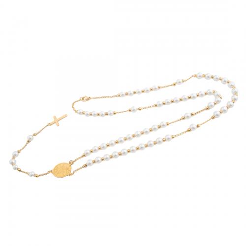 Stainless Steel smycken halsband, 304 rostfritt stål, med Plast Pearl, mode smycken & för kvinna, gyllene, Längd Ca 65.5 cm, Säljs av PC