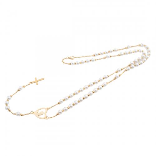 Collar de acero inoxidable de la joyería, acero inoxidable 304, con Perlas plásticas, para mujer, dorado, longitud:aproximado 65.5 cm, Vendido por UD