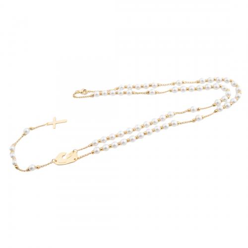 Collar de acero inoxidable de la joyería, acero inoxidable 304, con Perlas plásticas, para mujer, dorado, longitud:aproximado 65.5 cm, Vendido por UD