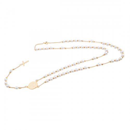 Stainless Steel smycken halsband, 304 rostfritt stål, med Plast Pearl, mode smycken & för kvinna, gyllene, Längd Ca 65.5 cm, Säljs av PC