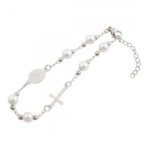 Bijoux bracelet en acier inoxydable, Acier inoxydable 304, avec perle de plastique, bijoux de mode & pour femme, couleur originale, Longueur:Environ 20.5 cm, Vendu par PC