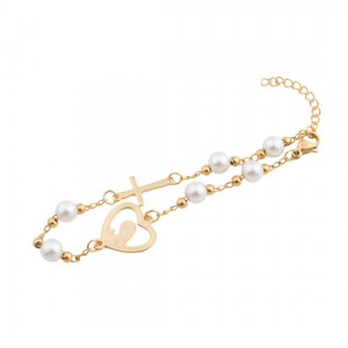 Edelstahl Schmuck Armband, 304 Edelstahl, mit Kunststoff Perlen, Modeschmuck & für Frau, goldfarben, Länge:ca. 20.5 cm, verkauft von PC