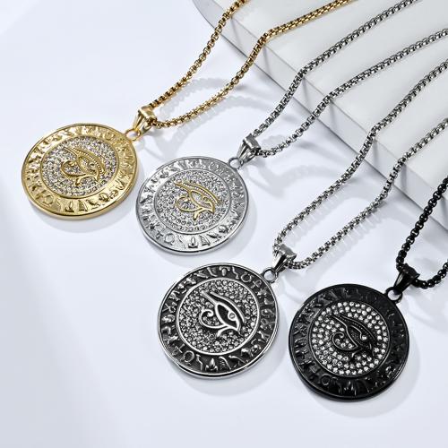 Stainless Steel Jewelry Necklace, 304 Stainless Steel, polished, fashion jewelry & Unisex & with rhinestone, more colors for choice, 40mm, Length:Approx 60 cm, Sold By PC