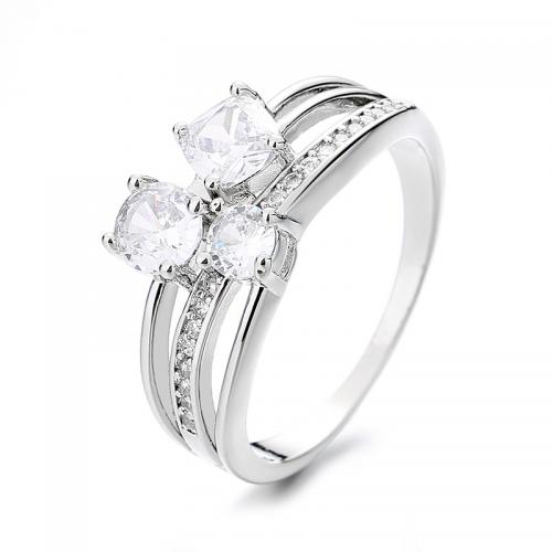 Cubic Zirconia Micro Pave Brass Ring & micro pave cubic zirconia & for woman white nickel lead & cadmium free Sold By PC