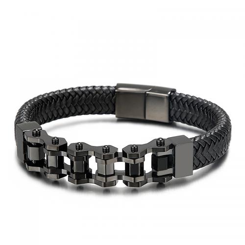 PU Leather Cord Bracelets with 304 Stainless Steel Vacuum Ion Plating fashion jewelry & for man Length Approx 21 cm Sold By PC