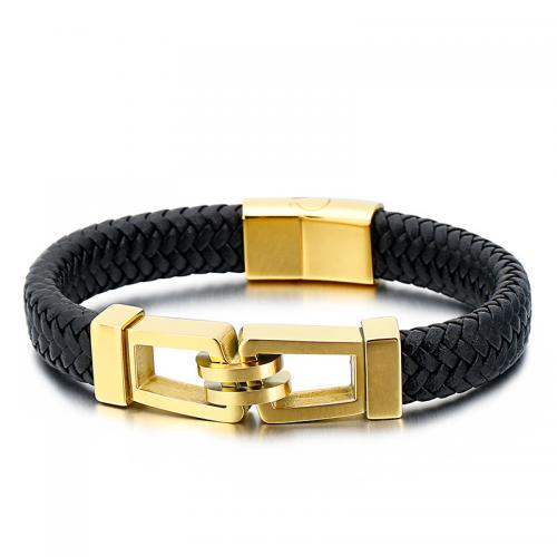 Bracelets cordon PU, cuir PU, avec Acier inoxydable 304, bijoux de mode & pour homme, plus de couleurs à choisir, Vendu par PC