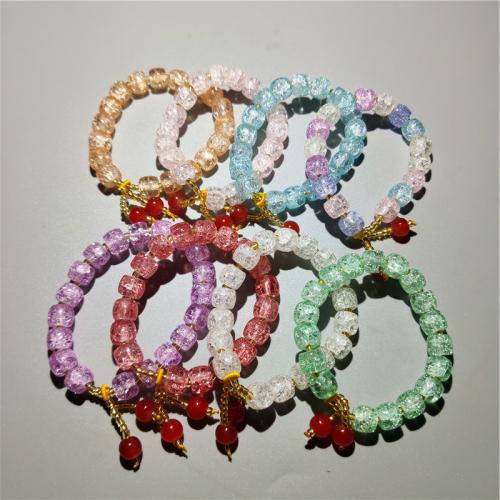 Pulsera de perlas de vidrio, Tambor, Joyería & para mujer & Craquelado, Color aleatorio, 8x10mm, longitud:aproximado 18 cm, Vendido por UD