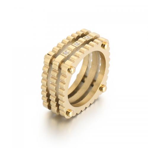 Rhinestone-Edelstahl -Finger-Ring, 304 Edelstahl, Quadrat, Modeschmuck & verschiedene Größen vorhanden & für Frau & mit Strass, keine, verkauft von PC