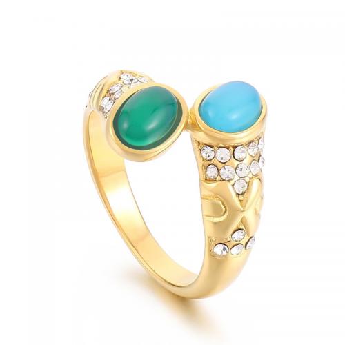Το δάχτυλο δαχτυλίδι με στρας από ανοξείδωτο χάλυβα, 304 από ανοξείδωτο χάλυβα, με Γάτες Eye, κοσμήματα μόδας & διαφορετικό μέγεθος για την επιλογή & για τη γυναίκα, περισσότερα χρώματα για την επιλογή, Sold Με PC