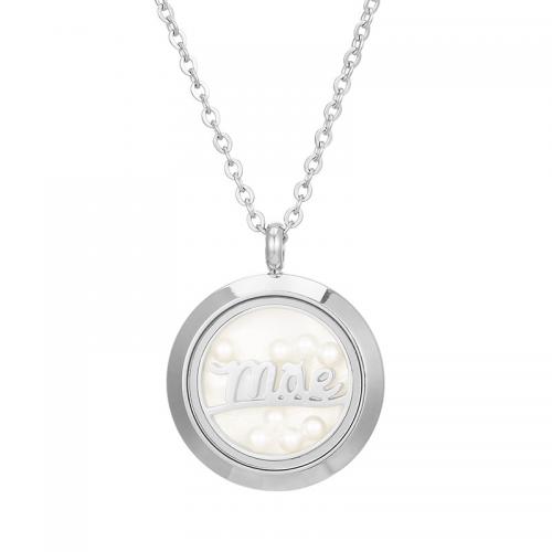 Stainless Steel Jewelry Necklace 304 Stainless Steel with Shell Flat Round Vacuum Ion Plating fashion jewelry & Mother Day Jewelry & for woman 25mm Length Approx 45 cm Sold By PC