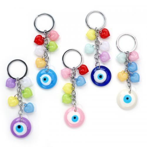 Bag Purse Charms Keyrings Keychains Iron with Resin & Acrylic Heart plated fashion jewelry & evil eye pattern 115mm Sold By PC