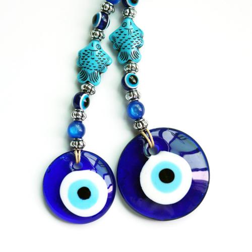 Hanging Ornaments, Lampwork, with Linen & Tibetan Style, Round, plated, for home and office & evil eye pattern & different size for choice, more colors for choice, Sold By PC