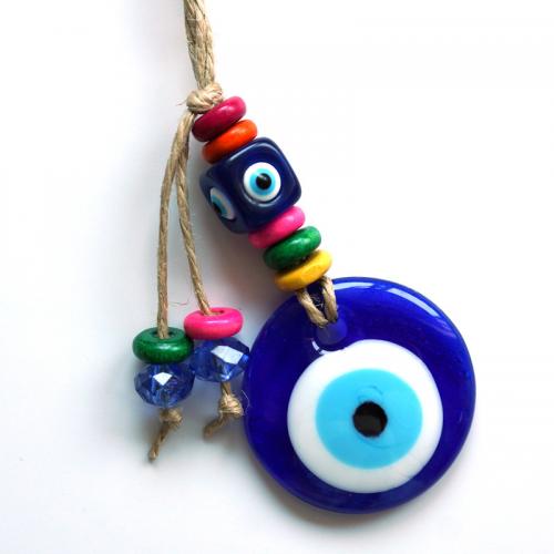 Hanging Ornaments Glass with Linen & Resin Round for home and office & evil eye pattern multi-colored 40mm Length 180 cm Sold By PC