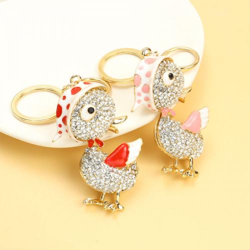 Zinc Alloy Key Clasp Duck gold color plated enamel & with rhinestone Sold By PC