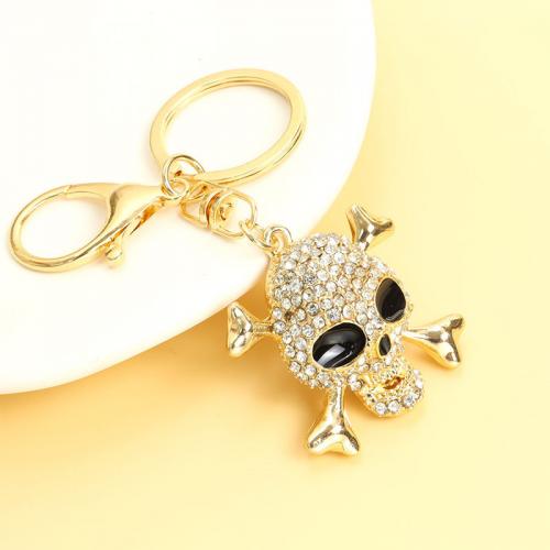 Zinc Alloy Key Clasp Skull gold color plated enamel & with rhinestone black Sold By PC