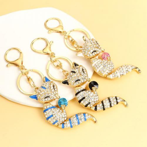 Zinc Alloy Key Clasp Fox gold color plated enamel & with rhinestone Sold By PC