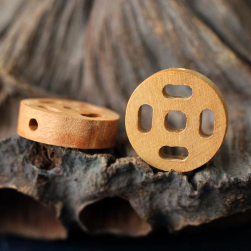 Drveni privjesci, Breskve drva, Krug, Izrezbaren, možete DIY, žut, 15x4mm, Prodano By PC