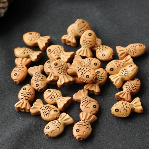 Wood Beads, Peach Wood, Fish, Carved, DIY, yellow, 20x12x6mm, Sold By PC
