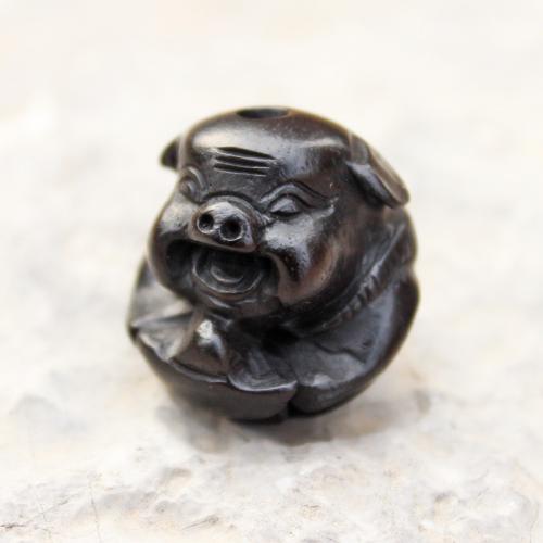 Wood Beads Black Sandalwood Pig Carved DIY black 21mm Sold By PC