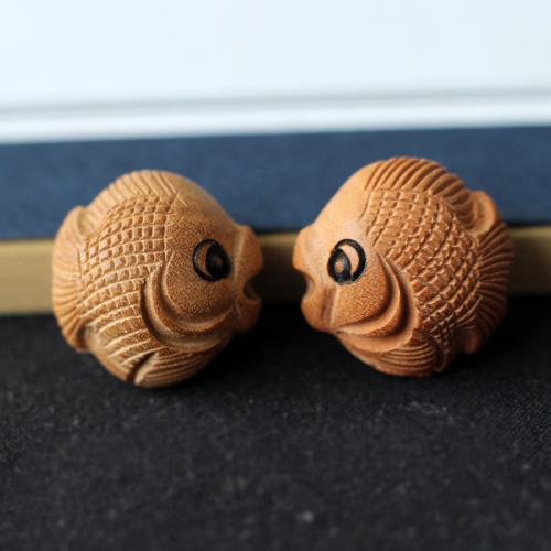 Wood Beads, Peach Wood, Fish, Carved, DIY, yellow, 16x16x12mm, Sold By PC