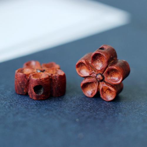 Wood Beads Red Sandalwood Flower Carved DIY reddish-brown Sold By PC